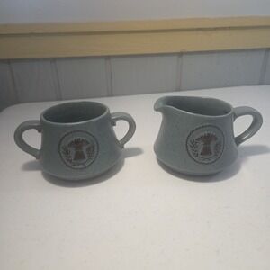 Vintage Goss Vermont Cream Sugar Wheat Bushel Blue Speckled Pottery Made in USA